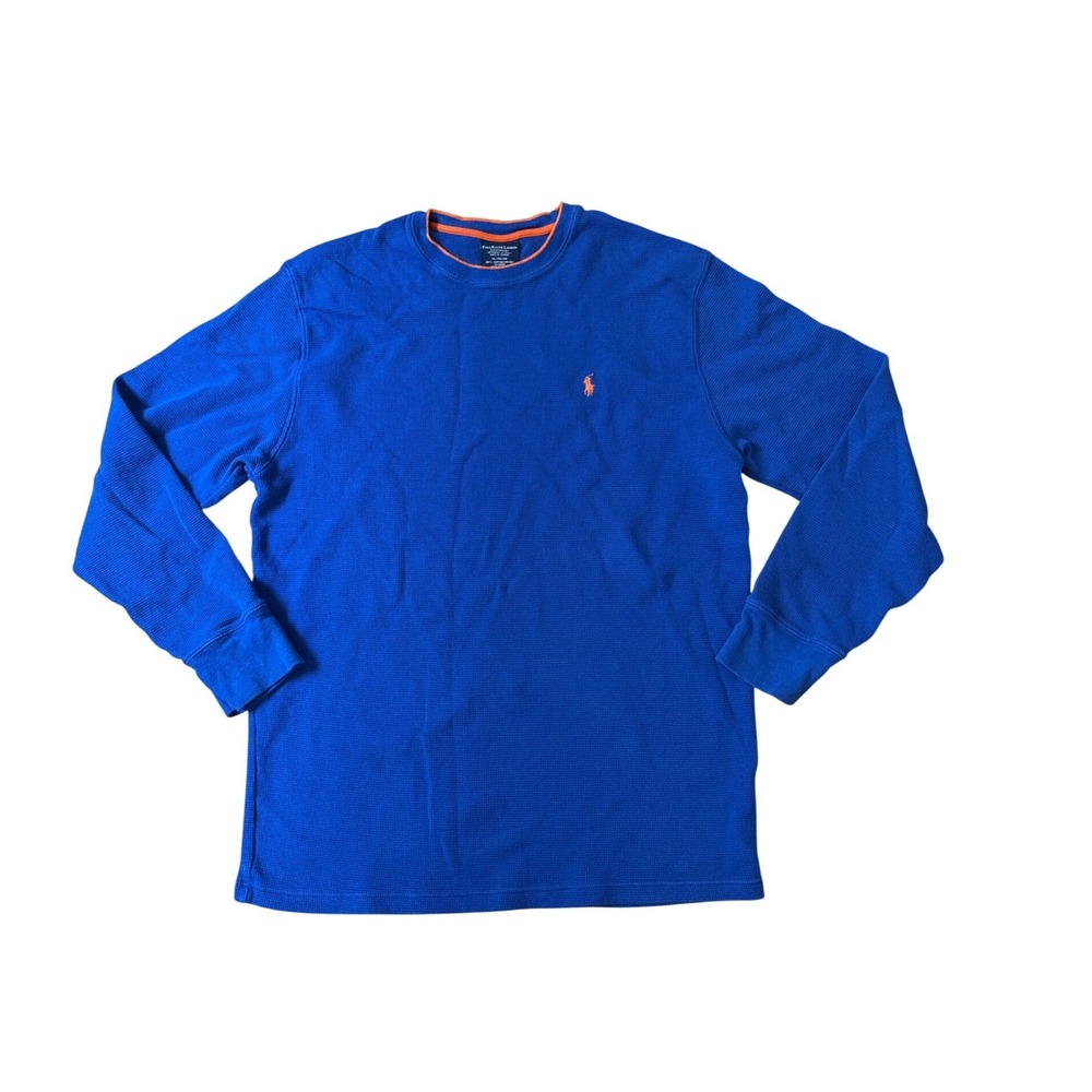 Polo Ralph Lauren Thermal Shirt Mens Blue Orange‎ Waffle Knit SIZE XL